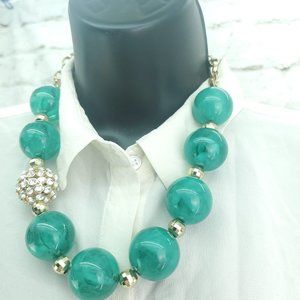 Womens Fashion Jewelry Green Round Beaded Lobster Clasp Statement Necklace